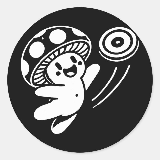 Cool Disc Golf Design, Cute Mushroom Funny Disc Go Classic Round Sticker (Front)
