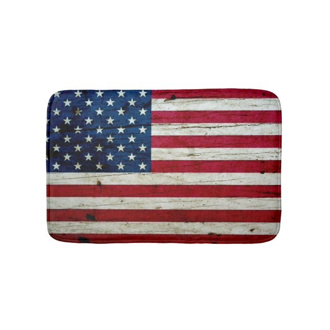 Cool Distressed American Flag Wood Rustic Bath Mat (Front)
