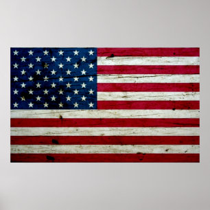 Cool Distressed American Flag Wood Rustic Poster