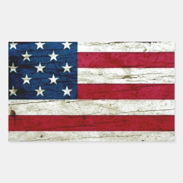 Cool Distressed American Flag Wood Rustic Rectangular Sticker (Front)