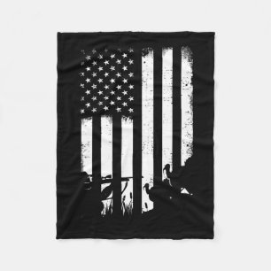 Cool Distressed Vintage Usa Flag Turkey Hunting Fleece Blanket