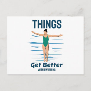 Cool Diving - Things Get Better With Swimming Postcard
