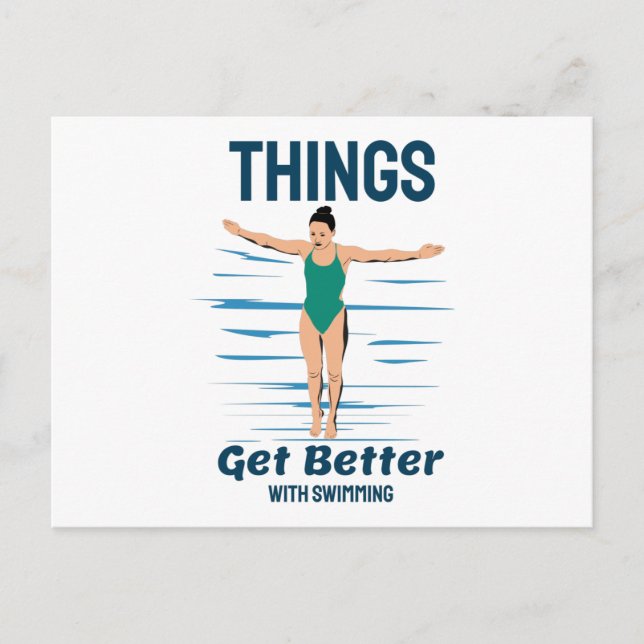 Cool Diving - Things Get Better With Swimming Postcard (Front)