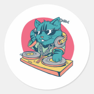 Cool DJ Cat Classic Round Sticker