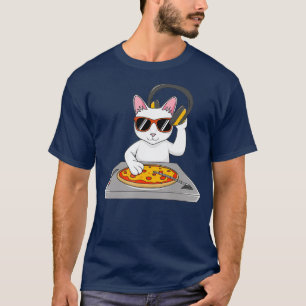 Cool DJ Cat Pizza Gift For Men Women Boys Funny T-Shirt