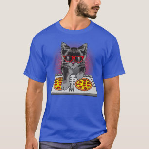 Cool DJ Cat Pizza Gift For Men Women Boys Funny T-Shirt