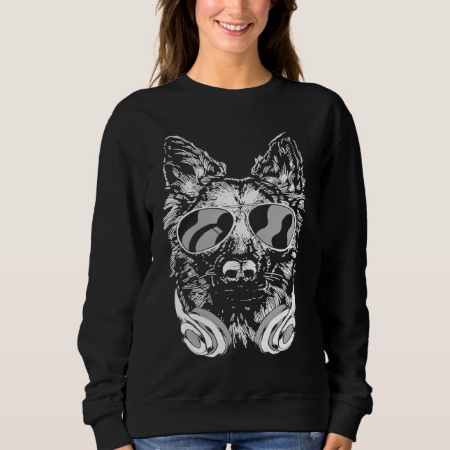 Cool DJ Shepherd Dog with Sunglasses Headphones an Sweatshirt (Front)