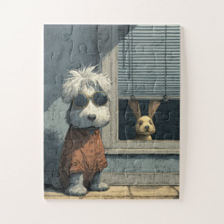 Cool Dog and Curious Bunny Jigsaw Puzzle
