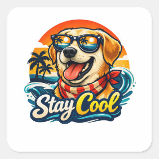 Cool Dog at Sunset Square Sticker