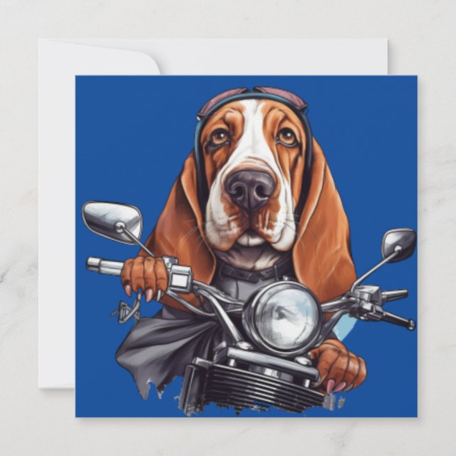 Cool dog biker, cute basset hound dog driver (Front)