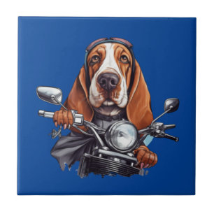 Cool dog biker, cute basset hound dog driver ceramic tile