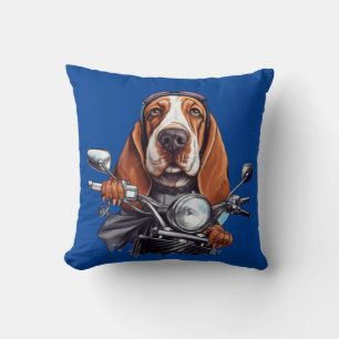 Cool dog biker, cute basset hound dog driver cushion