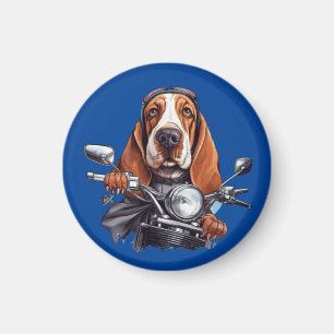 Cool dog biker, cute basset hound dog driver magnet