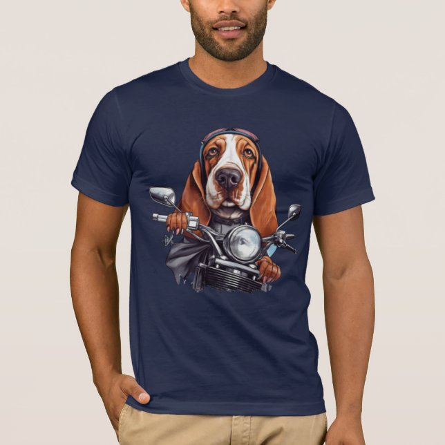 Cool dog biker, cute basset hound dog driver T-Shirt (Front)