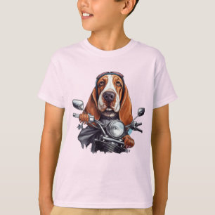 Cool dog biker, cute basset hound dog driver T-Shirt