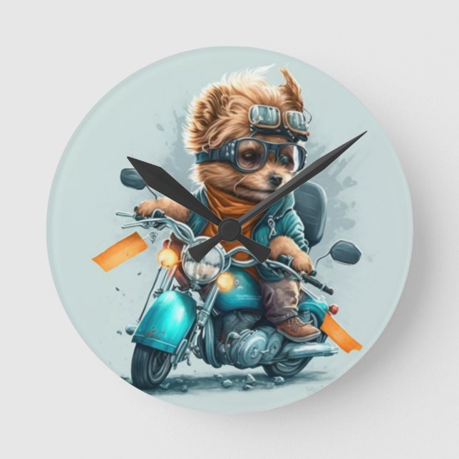 Cool dog biker,cute driving dog acrylic wall clock (Front)