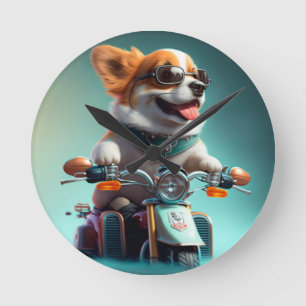 Cool dog biker,cute driving dog wall clock