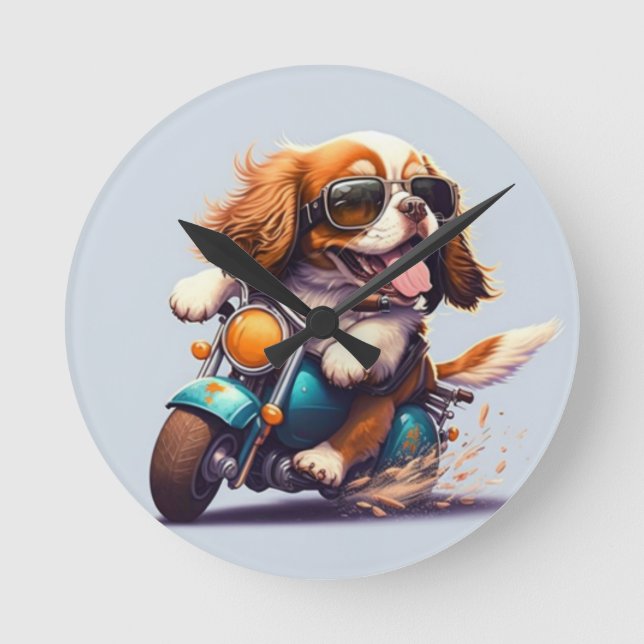 Cool dog biker,cute driving dog  wall clock (Front)