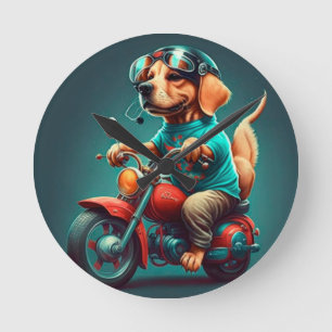 Cool dog biker,cute driving dog wall clock