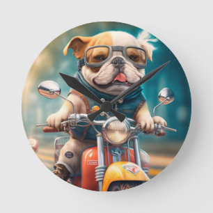 Cool dog biker,cute driving dog  wall clock