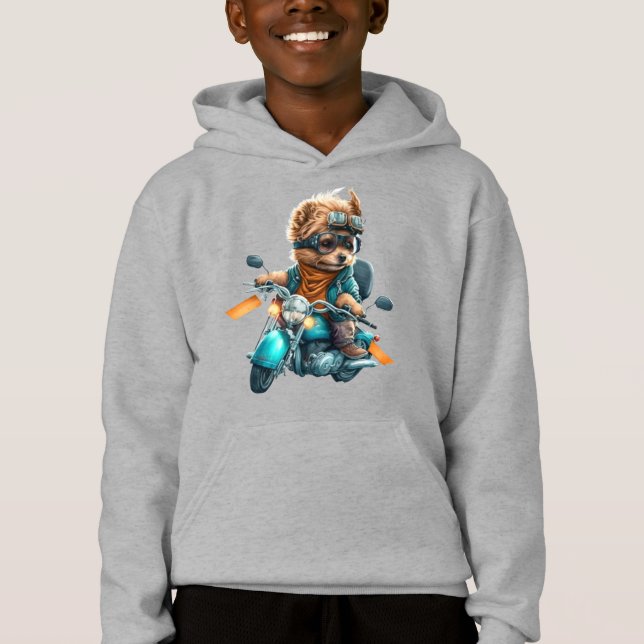 Cool dog biker, cute Yorkshire terrier dog driver (Front)