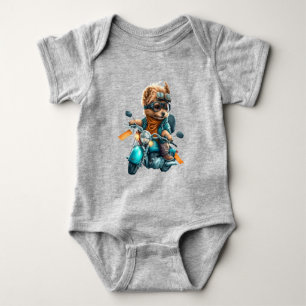 Cool dog biker, cute Yorkshire terrier dog driver Baby Bodysuit