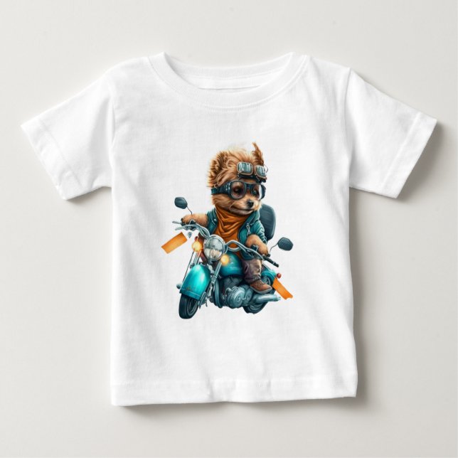 Cool dog biker, cute Yorkshire terrier dog driver Baby T-Shirt (Front)