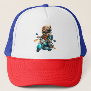 Cool dog biker, cute Yorkshire terrier dog driver Trucker Hat