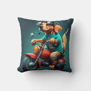 Cool dog bikers driving bikes cute throw pillow