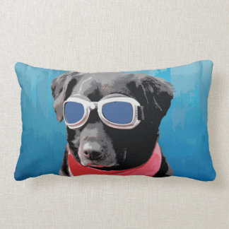 Cool Dog Black Lab Red Bandanna Blue Goggles Lumbar Cushion