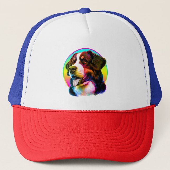 COOL DOG COLORFUL RAINBOW TRUCKER HAT (Front)