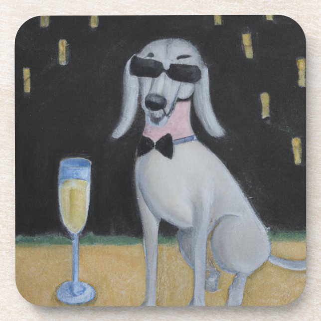 Cool Dog Drinking Champagne    Coaster (Front)