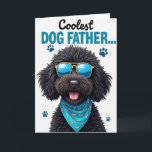 Cool Dog Father Teal Paw Prints Card<br><div class="desc">This card features a shaggy, dark-furred dog centred on a bright white background, facing forward with a friendly, tongue-out grin that feels like a loyal buddy greeting you at the door 👨. The pup wears reflective sky-blue aviator sunglasses with thin golden frames, giving it a cool, affectionate “we’re in this...</div>