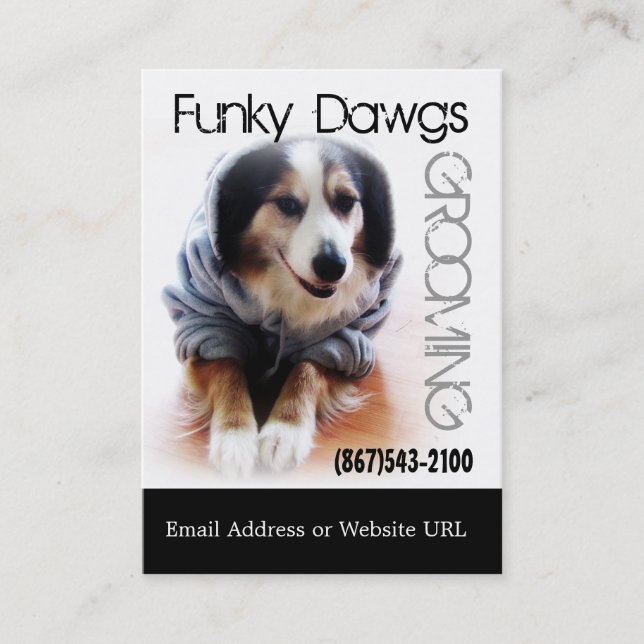 Cool Dog Grooming Aussie in Hoodie Business Card (Front)
