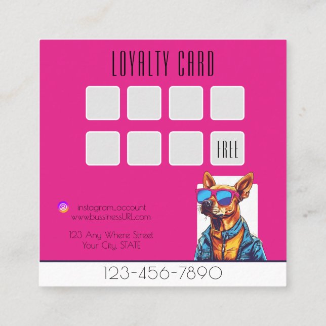 Cool Dog Grooming trendy and stylish loyalty Square Business Card (Back)