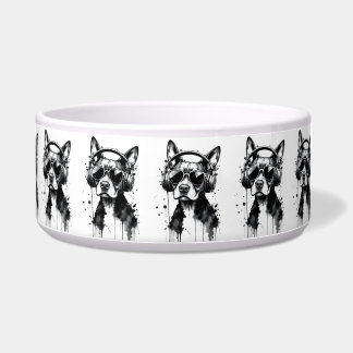 Cool Dog headphones Cute Pets Black and white ink