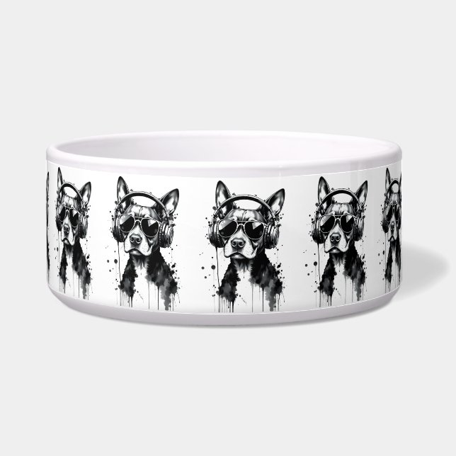Cool Dog headphones Cute Pets Black and white ink (Front)