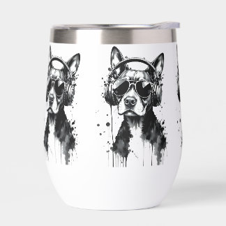 Cool Dog headphones Cute Pets Black and white ink