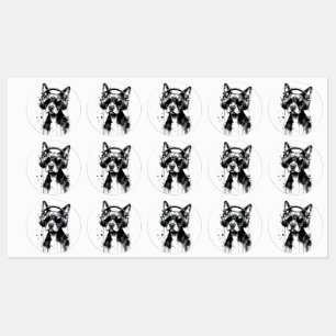 Cool Dog headphones Cute Pets Black and white ink
