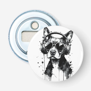 Cool Dog headphones Cute Pets Black and white ink Bottle Opener