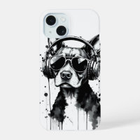 Cool Dog headphones Cute Pets Black and white ink