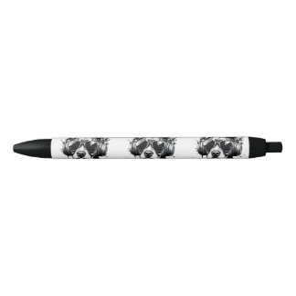 Cool Dog headphones Cute Pets Black and white ink Pen