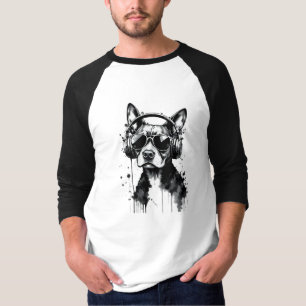 Cool Dog headphones Cute Pets Black and white ink T-Shirt