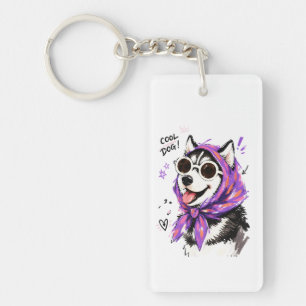 Cool Dog Husky with Sunglasses & Headscarf Key Ring