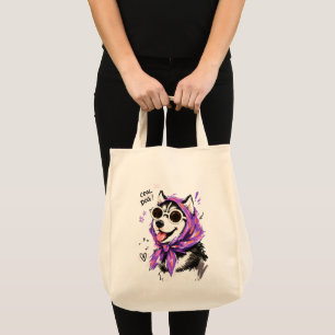 Cool Dog Husky with Sunglasses & Headscarf Tote Bag