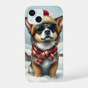 Cool Dog in Preppy Winter Attire and Hat iPhone 15 Case