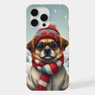 Cool Dog in Preppy Winter Attire and Hat iPhone 15 Pro Max Case