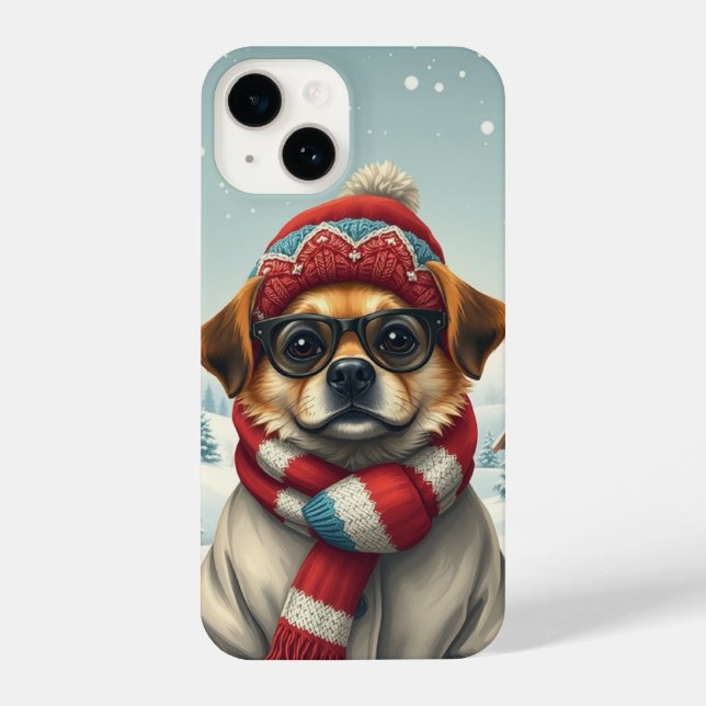 Cool Dog in Preppy Winter Attire and Hat   iPhone Case (Back)