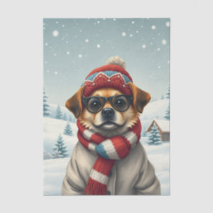 Cool Dog in Preppy Winter Attire and Hat Winter Tissue Paper