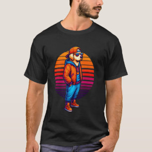 Cool Dog Modern Urban Style Sunset Retro Art T-Shirt
